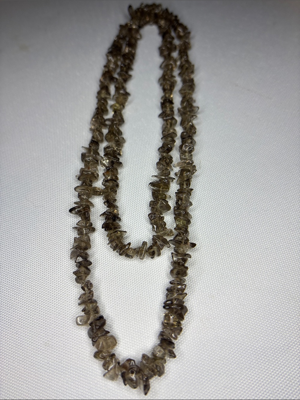 smoky quartz chip long necklace